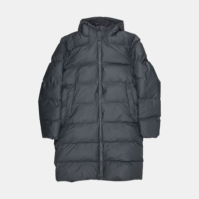 Rains Alta Long Puffer Jacket / Size M / Mens / Grey / Polyester