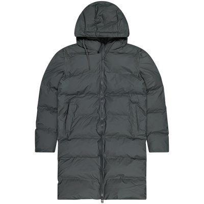 Rains Grey Long Puffer Jacket Waterproof Coat Size S Extra Small / Size XS ...