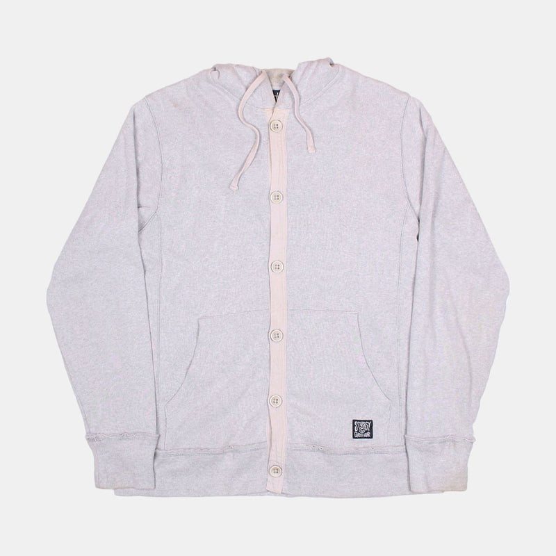 Stussy Button Up Hoodie / Size L / Mens / Grey / Cotton
